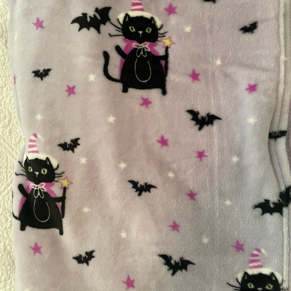 Betsey Johnson Halloween cat purple ultra soft plush‎ throw blanket 50x 70